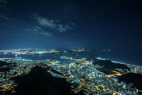 High Angle View Of Botafogo Bay Illuminated At Night Rio De Janeiro