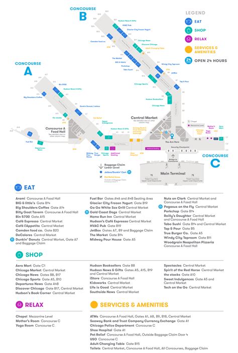 Chicago Midway Airport Map Mdw Printable Terminal Maps Shops Food