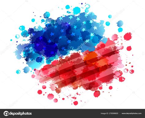 Vecor Abstract Watercolor American Flag Illustration On White