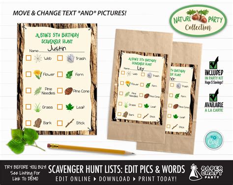 Scavenger hunt card templates that can be customized with your own text. Scavenger Hunt Printable Lists with Editable Pictures ...