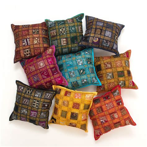 10 Pc Set Patchwork Cushion Cover Indian Handmade Beaded Etsy
