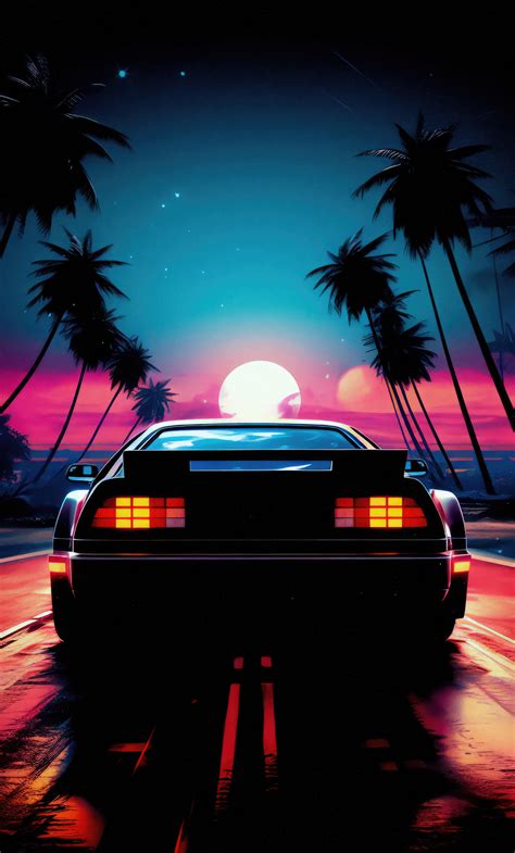1280x2120 Delorean And Outrun Sunset Iphone 6 Hd 4k Wallpapers Images