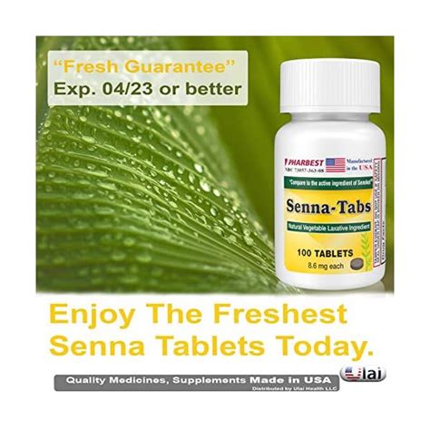 Senna Tablets 100 Ct Natural Vegetable Laxative [made In Usa] Laxatives For Constipation