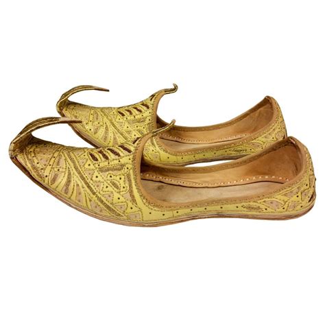 Indian Beak Shoes Men Khussa In Golden Colour Oriental Style