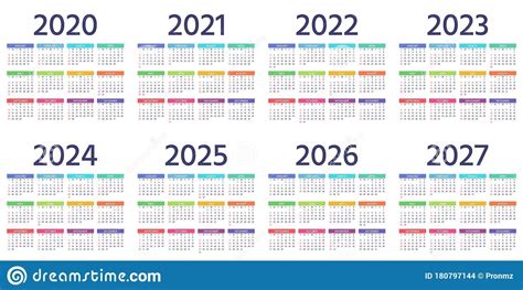 Vector Illustration French Calendar 2021 2022 2023 2024 2025 Photos