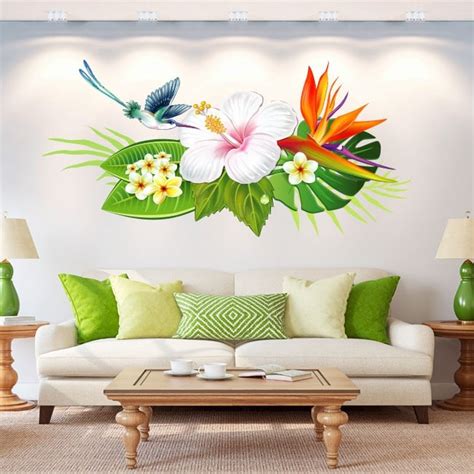 🥇 Adesivi murali fiori e colibrì