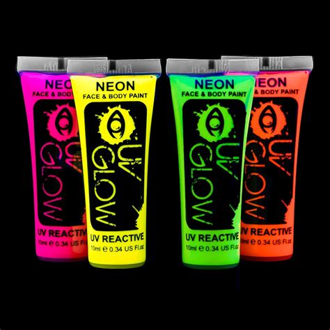 Buy Uv Glow Blacklight Face And Body Paint 034oz Set Of 4 Tubes