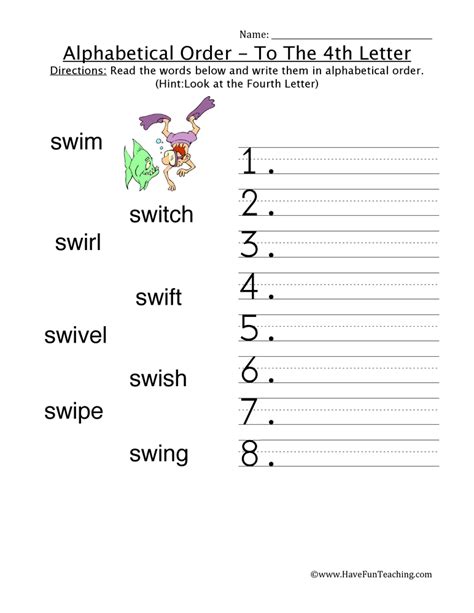 Alphabetical Order To The Fourth Letter Worksheet Have Fun Teaching