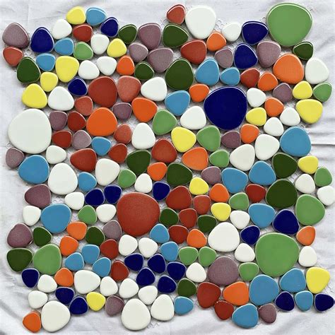 Pebbles Porcelain Glazed Tile Multicolored Heart Shaped Mosaic Floor Tiles