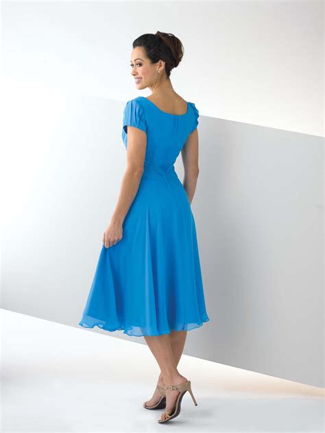 Turquoise Square Neckline And Short Sleeves Zipper Tea Length A Line