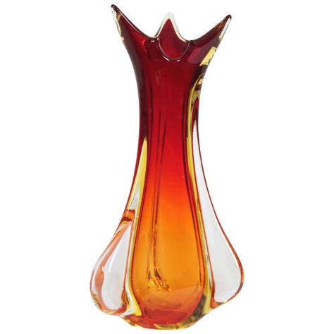 Archimede Seguso Red Orange And Yellow Murano Glass Vase At 1stdibs Red Orange Vase
