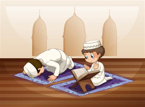 Muslim Praying In Mosque 446365 Vector Art At Vecteezy