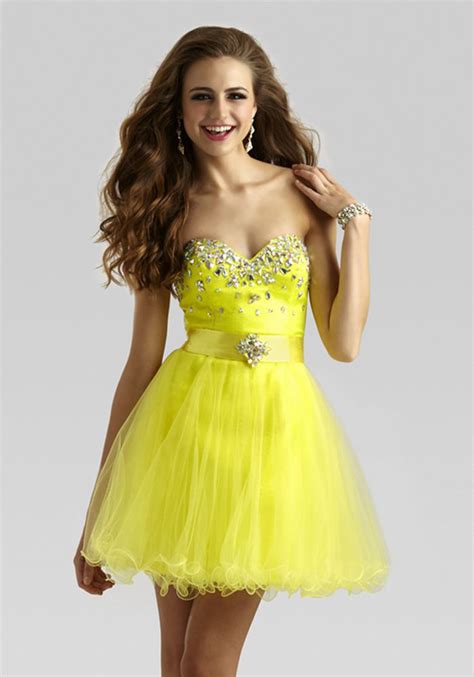 Clarisse 2014 Bright Yellow Strapless Sweetheart Sequin Dress With A