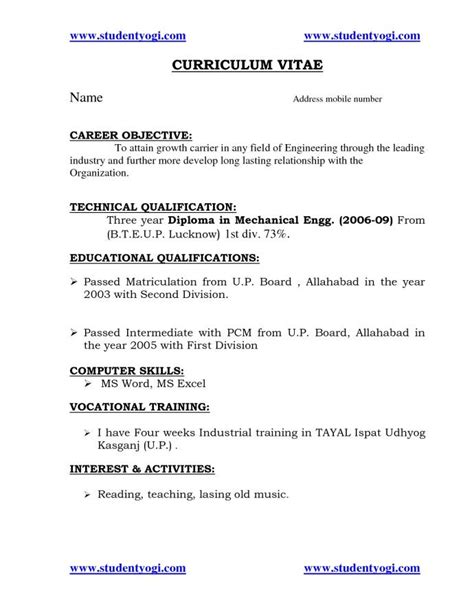 Resume pdf file mechanical engineer template inside format diploma. Resume format for Freshers Diploma Mechanical Engineers ...
