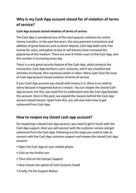 Why is my Cash App account closed for of violation of terms of service?