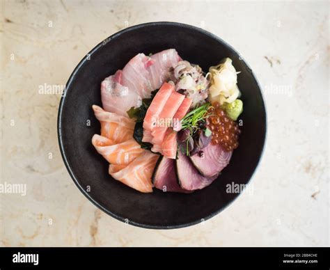 Kaisendon Typical Japanese Raw Fish Meal Served In A Bowl Stock Photo