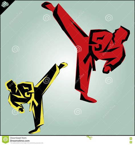 Martial Arts Karate Fighters High Kick Vector Eps Stock Vector