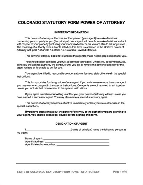 Free Colorado Durable Power Of Attorney Form Pdf Word