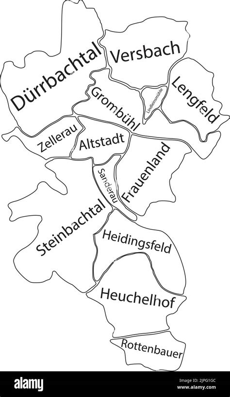 White tagged districts map of WÜRZBURG, GERMANY Stock Vector Image