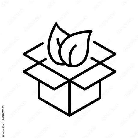 Biodegradable Packaging Line Icon Cardboard Box With Leaves Outline