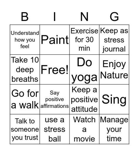 Stress Management Bingo Bingo Card