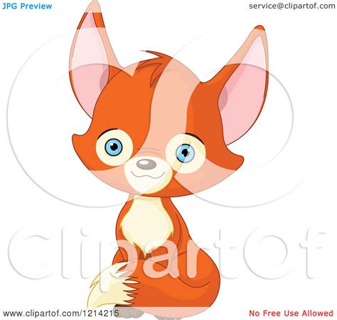 Clipart Of A Sitting Cute Fox With Blue Eyes Royalty Free Vector