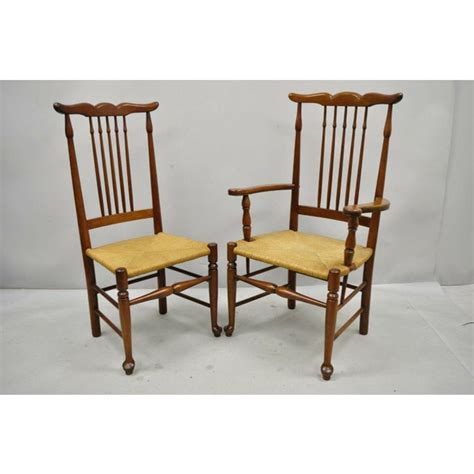 Elegant and graceful, the queen anne dining room chair brings a regal warmth to your dining room collection. Vintage Spindle Back Cherry Wood Rush Seat Queen Anne ...