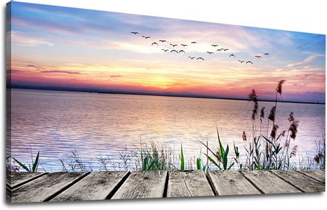 Large Wall Art For Living Room Peaceful Lake Sunset For