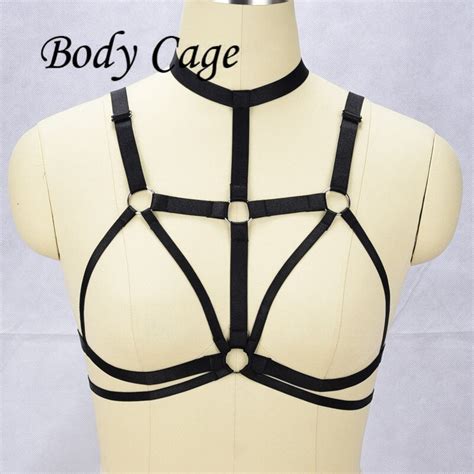 body cage women cross low collar harness harajuku open chest bra cosplay handcrafted body