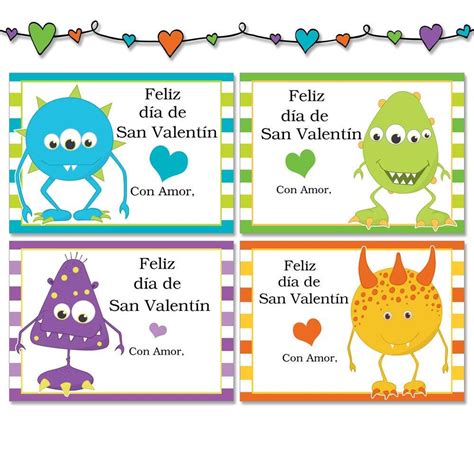 Check spelling or type a new query. Spanish Set of 16 Personalized Valentine Childrens School Classroom Cards Funny Monsters Blue ...