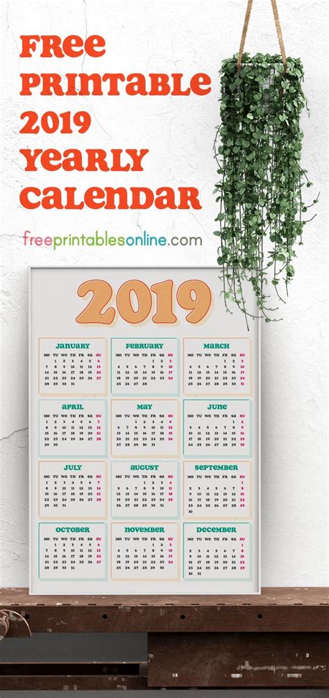 Printable 2019 Yearly Calendar - Free Printables Online | Yearly calendar, Calendar, Calendar ...