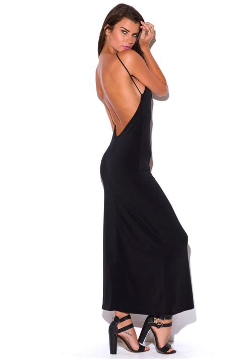 Shop Black Bejeweled Halter Backless Fitted Evening Party Maxi Dress