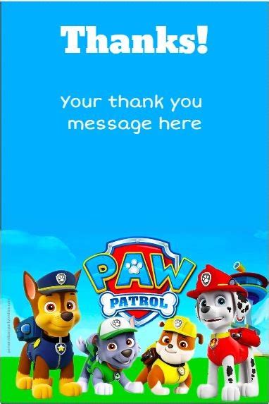 Paw Patrol Thank You Cards Free Printable Printable Templates