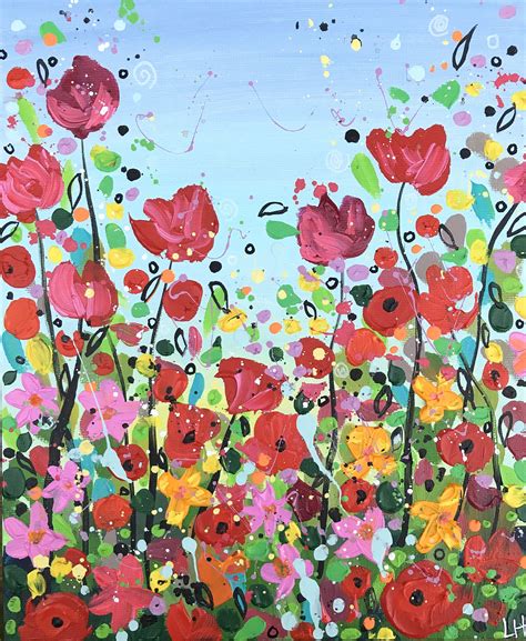Find Your Joy Wild Poppy Garden Abstract Acrylic Painting Original