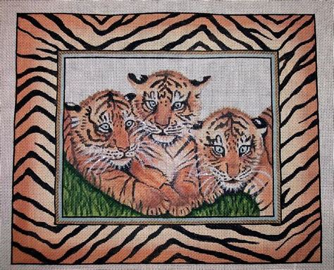 Needlepoint Canvas Handpainted Tiger Cubs 14ct Needlepoint Canvases