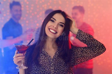 Beautiful Young Woman With Glass Of Martini Cocktail Stock Image Image Of Lights Cocktails
