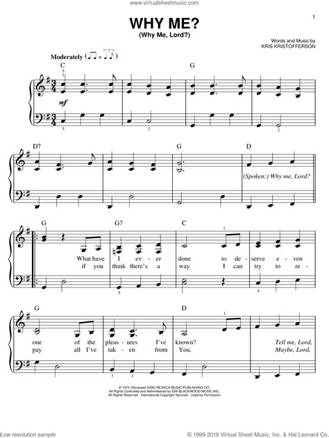 Kristofferson Why Me Why Me Lord Sheet Music For Piano Solo