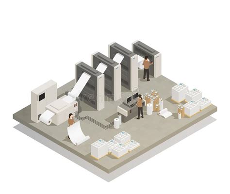 Printing Production Process Isometric Composition Stock Illustration