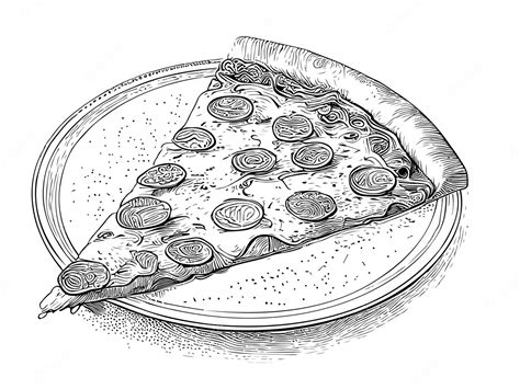 Premium Vector Pepperoni Pizza Slice With Sausage On Plate Hand Drawn