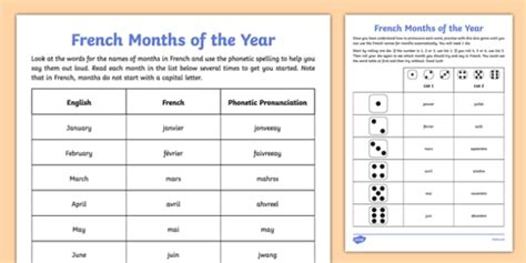 Ks2 French Months Of The Year Worksheet Primary Resources
