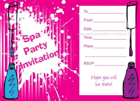 printable spa birthday party invitation