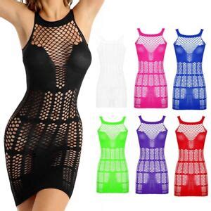 Womens Hollow Out Bodycon Mini Dress Fishnet See Through Stretchy