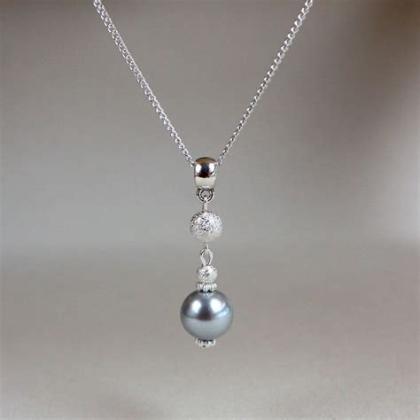 Light Grey Pearl Silver Chain Pendant Necklace Party Wedding Bridesmaid