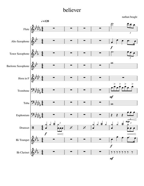 Believer Sheet Music For Flute Clarinet Alto Saxophone Tenor