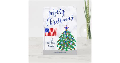 Patriotic Christmas Tree American Flag Holiday Card Uk
