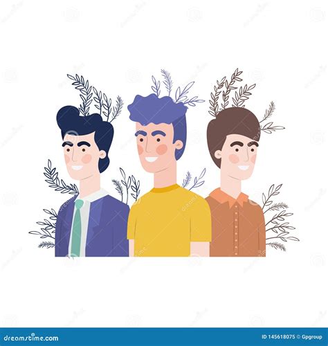 Young Men With Branch With Leaf Character Stock Vector Illustration