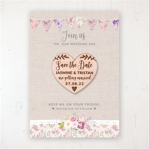 Floral Blooms Save The Date Wooden Heart Magnets Sarah Wants Stationery