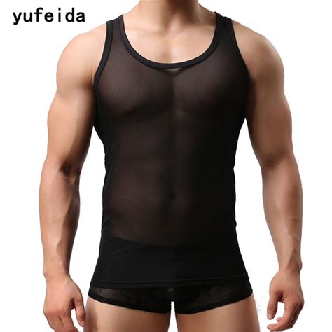 Yufeida Men S Sexy Tank Tops Novelty Exotic Mesh Vest Net Sheer