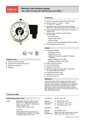 Bourdon Tube Pressure Gauge For Diaphragm Seals And Switch Function