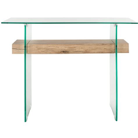 Kayley Rectangular Modern Glass Console Table In Glassnatural Wood